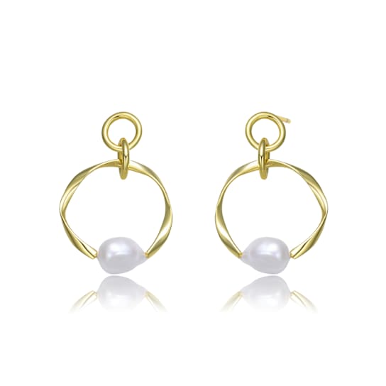 Freshwater Pearl Circle Dangle Earrings In 14K Gold Over Sterling Silver