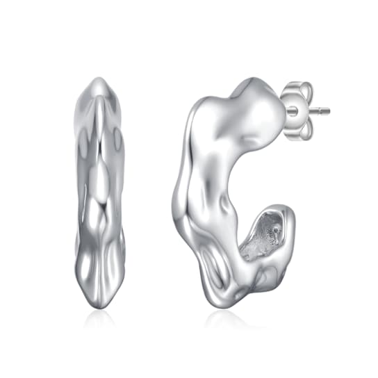 Twisted Open Hoop Earrings In Rhodium Over Brass