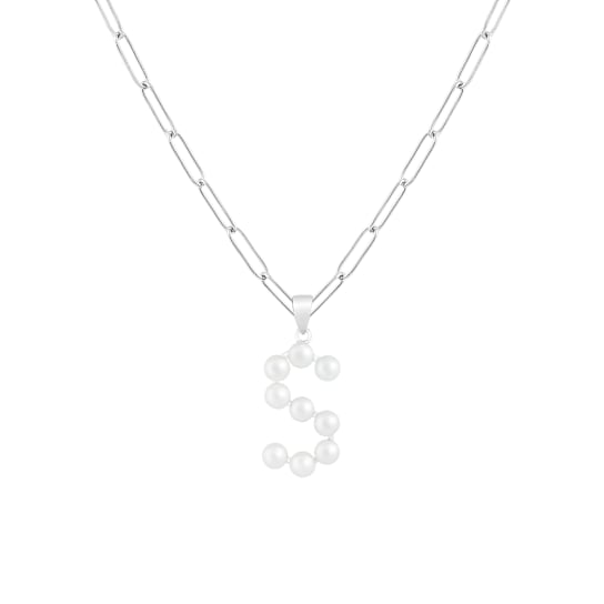 Letter S Initial Cultured Pearl Pendant Necklace In Sterling Silver