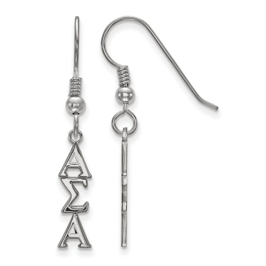 Rhodium Over Sterling Silver LogoArt Alpha Sigma Alpha Small Dangle Earrings