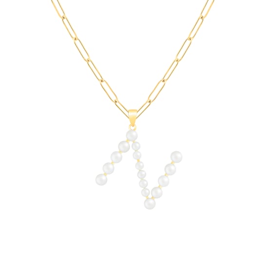 Initial N Paperclip Link And Pearl Pendant Necklace In 18K Gold Over
Sterling Silver 18 Inch