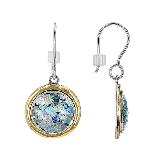 Roman Glass Dangle Earrings in Two-Tone Sterling Silver and 14K Gold