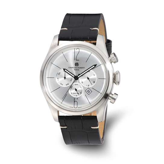 Charles Hubert Men's 46mm Stainless Steel Silver-tone Dial Leather Band
Dual Time Watch