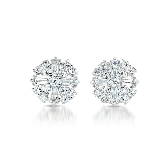 CZ Baguette Stud Earrings In Sterling Silver