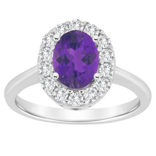 Oval Amethyst Halo Ring With White Topaz In Sterling Silver