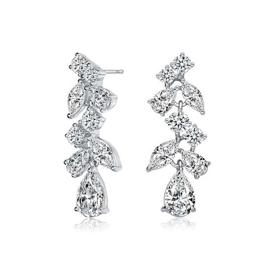 CZ Teardrop Cluster Drop Earrings In Sterling Silver