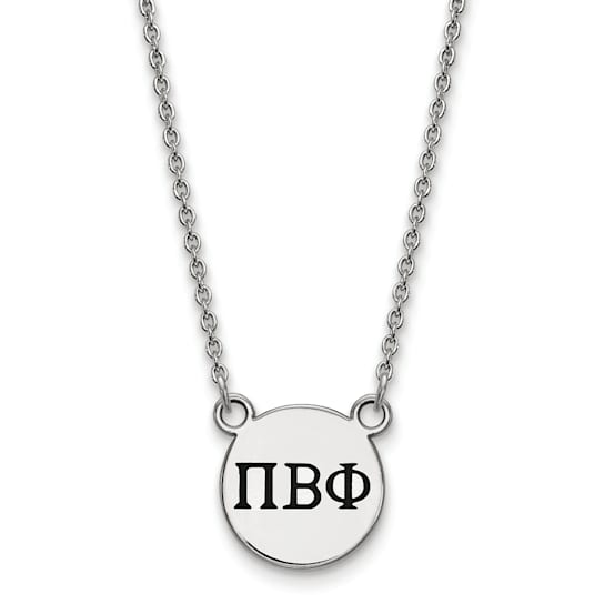 Rhodium Over Sterling Silver LogoArt Pi Beta Phi Small Enamel Pendant Necklace