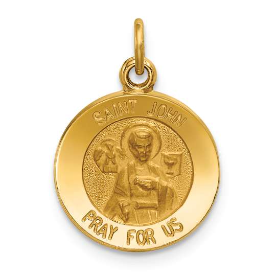 14k Yellow Gold Satin Saint John Medal Charm