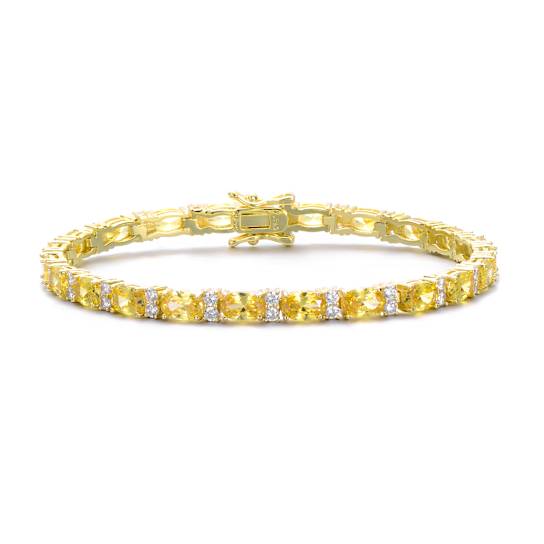 Citrine Color CZ Tennis Bracelet In 14K Gold Over Sterling Silver