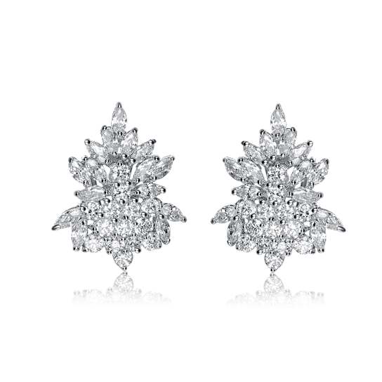 Marquise CZ Cluster Stud Earrings In Sterling Silver 18.40ctw