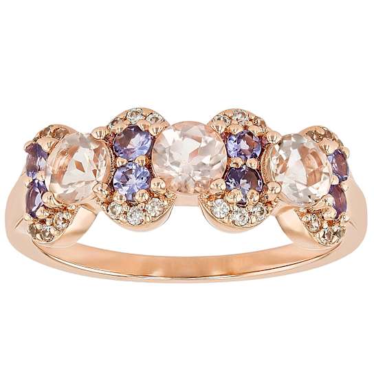 Morganite, Tanzanite And White Zircon Ring In 18K Rose Gold Over
Sterling Silver 1.09ctw