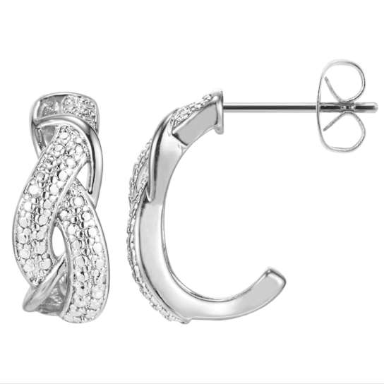 White Diamond Accent Rhodium Over Sterling Silver J-Hoop Earrings