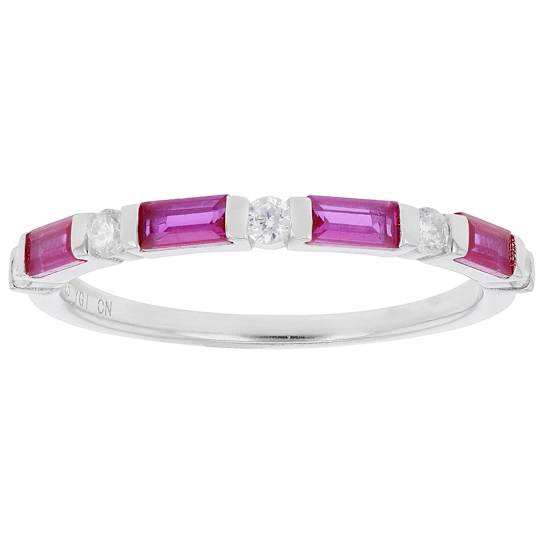Ruby Color CZ Band Ring In Sterling Silver