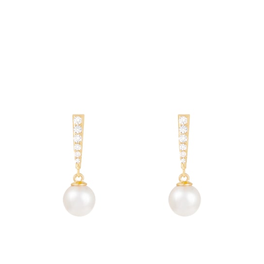 White Cultured Freshwater Pearl 14k Yellow Gold Earrings 7-7.5mm