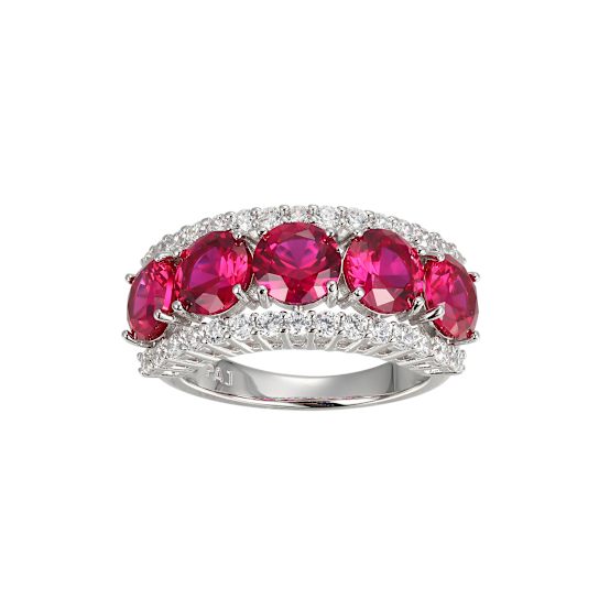 Lab Created Ruby And White Cubic Zirconia Platinum Over Sterling Silver
Ring 5.20ctw