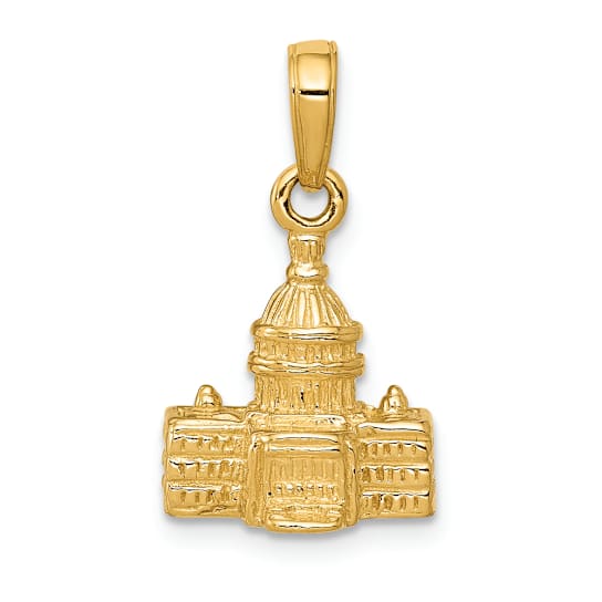 14k Yellow Gold 3D Textured Washington D.C. Capital Building Pendant