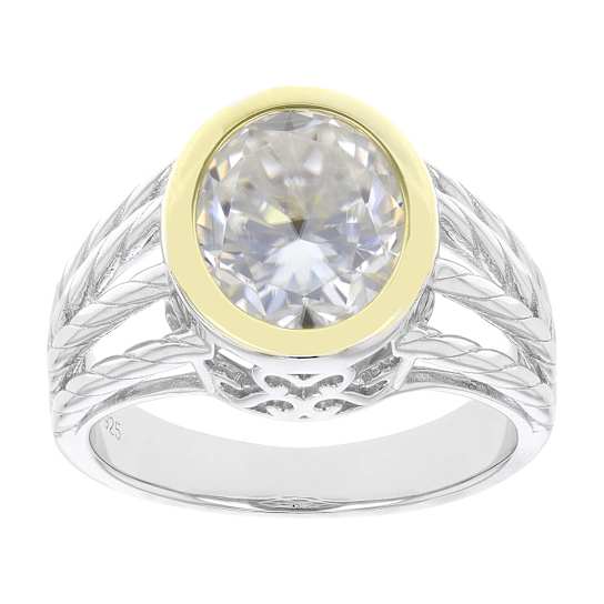 Two-Tone Moissanite Oval Solitaire Ring In 14K Gold And
Platinum-Enhanced Sterling Silver 4.20ct DEW