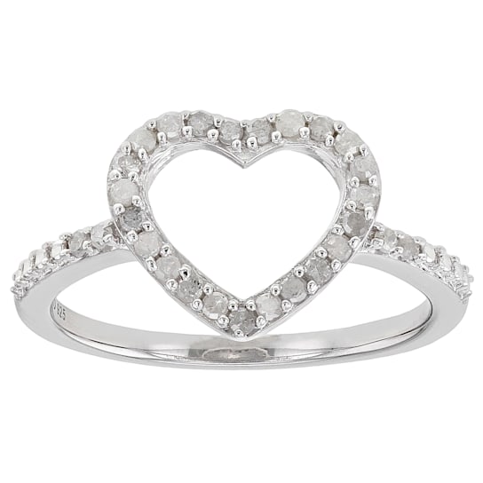 White Diamond Rhodium Over Sterling Silver Open Design Heart Ring 0.25ctw