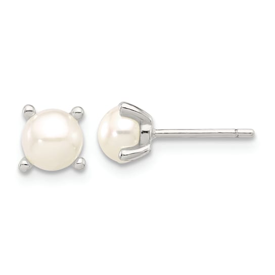 Sterling Silver With E-Coating 5mm Freshwater Cultured Pearl Post Earrings