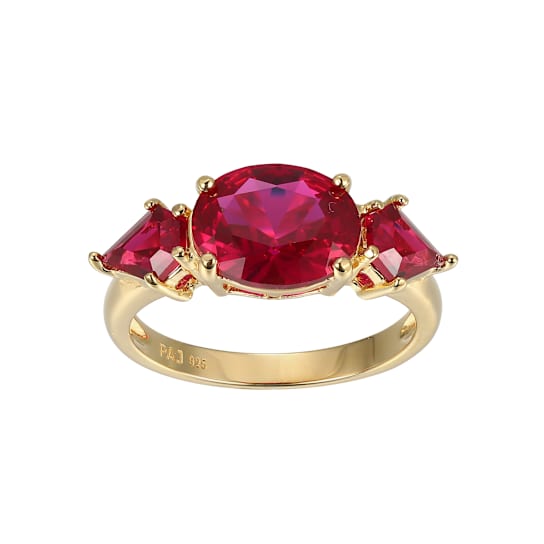 Lab Created Ruby 18k Yellow Gold Over Sterling Silver July Birthstone
Ring 3.47ctw
