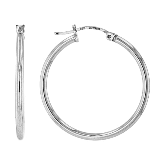 Medium Polished Hoop Earrings In Sterling Silver