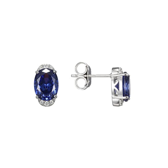 Blue And White Cubic Zirconia Rhodium Over Sterling Silver Stud Earrings 3.12ctw