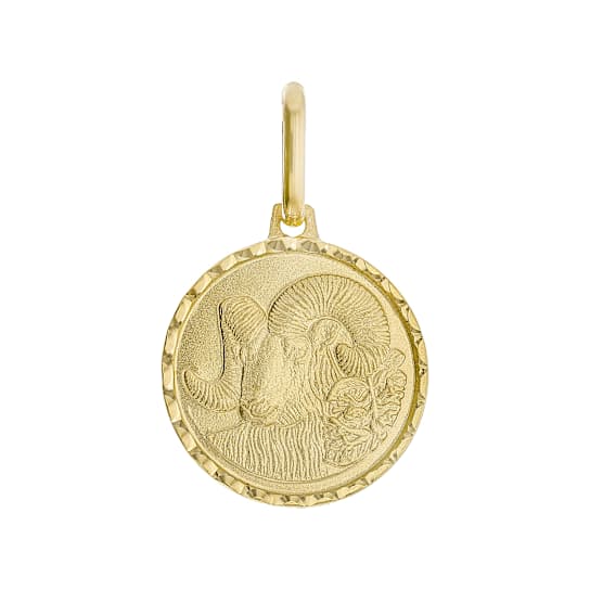 Aries Zodiac Medallion Pendant In Solid 14K Yellow Gold