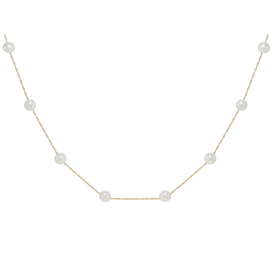 Freshwater Pearl Station Necklace In 14K Gold