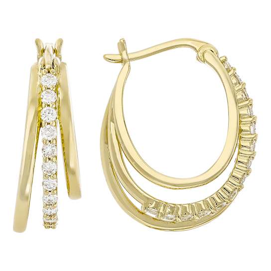 Lab-Grown Diamond Polished and Pave Hoop Earrings In 14K Gold Over
Sterling Silver 0.75ctw