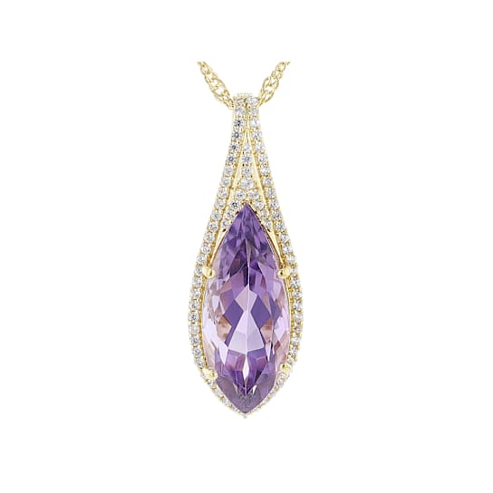 Amethyst And White Zircon Pendant Necklace In 18K Gold Over Sterling
Silver 4.62ctw