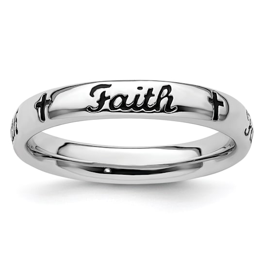Sterling Silver Stackable Expressions Expressions Black Enamel Faith Ring