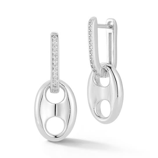 Rachel Zoe CZ Puffed Mariner Link Charm Dangle Earrings in Rhodium Over
Sterling Silver