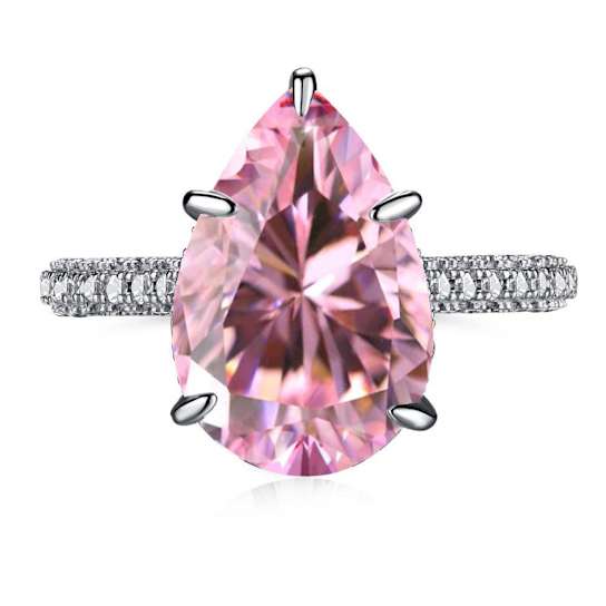 Pear Shape Pink and Round White Cubic Zirconia Accents Sterling Silver Ring