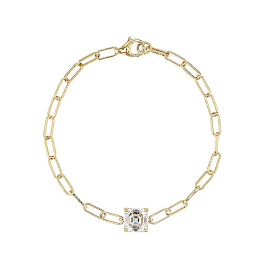 Diamond Simulant Asscher Bracelet In 18K Gold Over Sterling Silver
