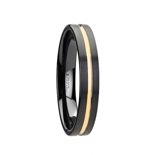 VIVALDI Black Ceramic Wedding Band With Yellow Gold Groove 4mm