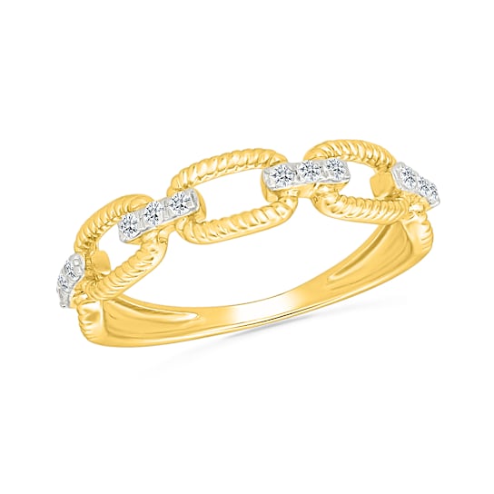 White Diamond Chain Link Ring In 14K Gold Over Sterling Silver 0.10ctw