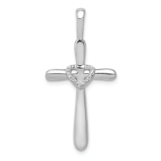 Rhodium Over 14K White Gold 1/10ct. Diamond Cross with Heart Pendant 0.009ctw