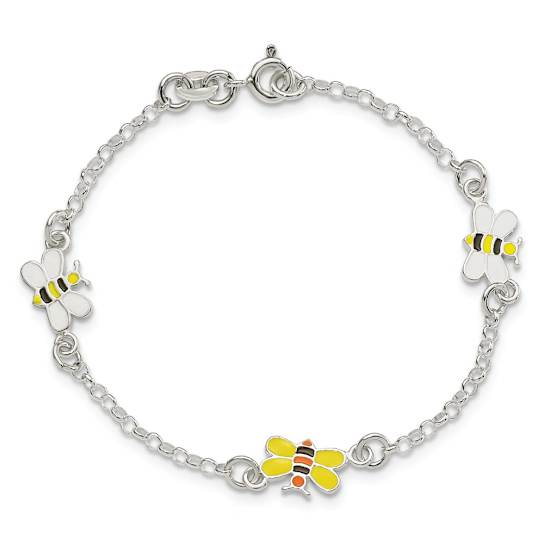 Sterling Silver Enamel Bees Children's Bracelet