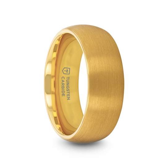 MILLER Gold Plated Tungsten Domed Ring with Brushed Finish 8mm