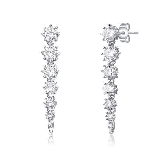Linear Fringe CZ Drop Earrings In Sterling Silver