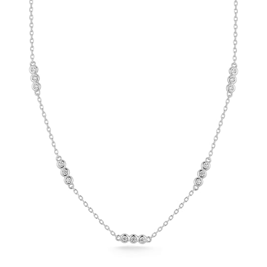 Rachel Zoe CZ Trio Station Necklace in Rhodium Over Sterling Silver