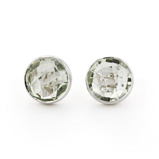Green Prasiolite Rhodium Over Sterling Silver Stud Earrings 5.00ctw