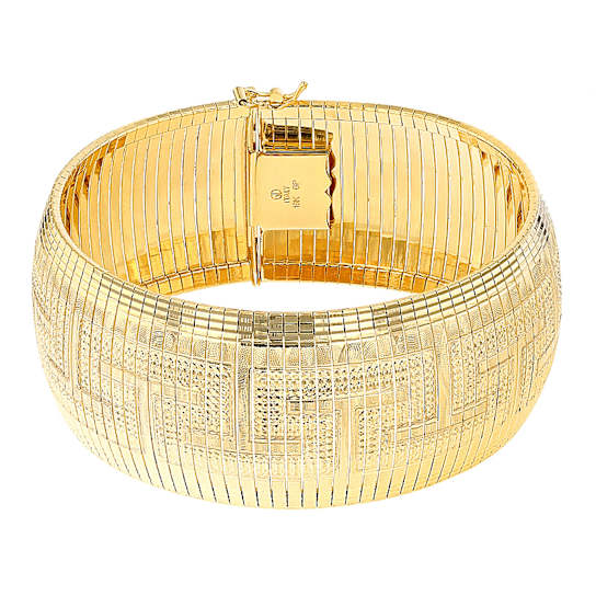 Greek Key Omega Link Bracelet In Gold Over Bronze