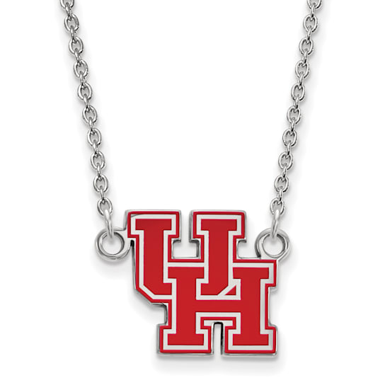 Rhodium Over Sterling Silver LogoArt University of Houston Small Enamel
Pendant Necklace