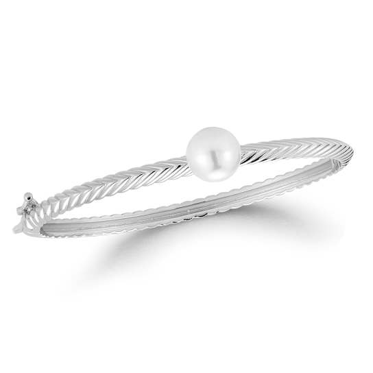 Rachel Zoe Fluted Pearl Bangle Bracelet in Rhodium Over Sterling Silver