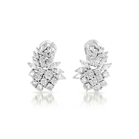 Marquise CZ Cluster Stud Earrings In Sterling Silver