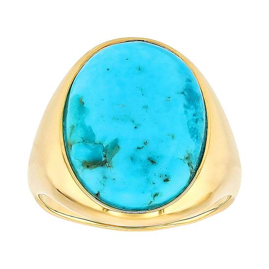 Turquoise Solitaire Dome Ring In 18K Gold Over Sterling Silver 18x13mm
