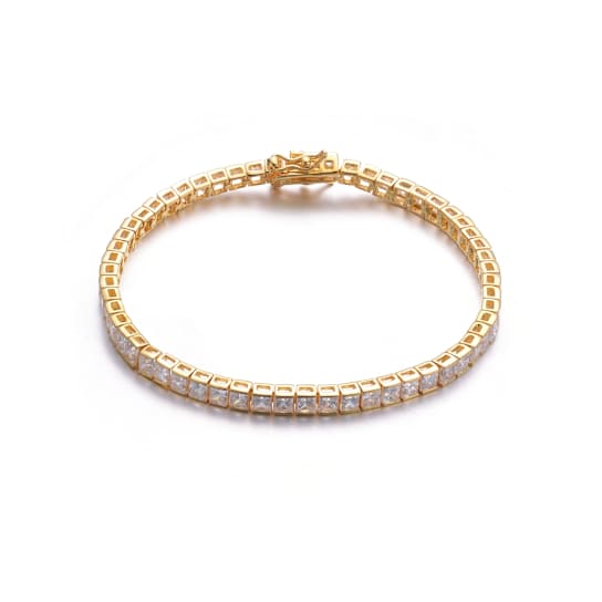 Square CZ Tennis Bracelet In 14K Gold Over Sterling Silver
