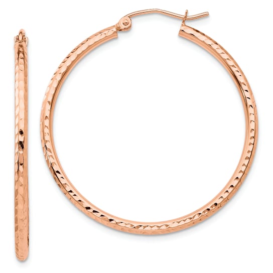 14k Rose Gold 1 3/8" Polished Large Diamond-Cut Tube Hoop Earrings