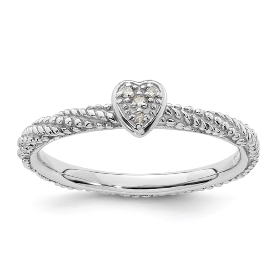 Sterling Silver Diamond Stackable Expressions Textured Heart Ring 0.02ctw